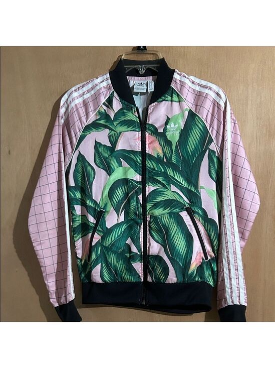 adidas Jackets & Blazers - Adidas Women's Pink and Green Leaf Bomber Jacket